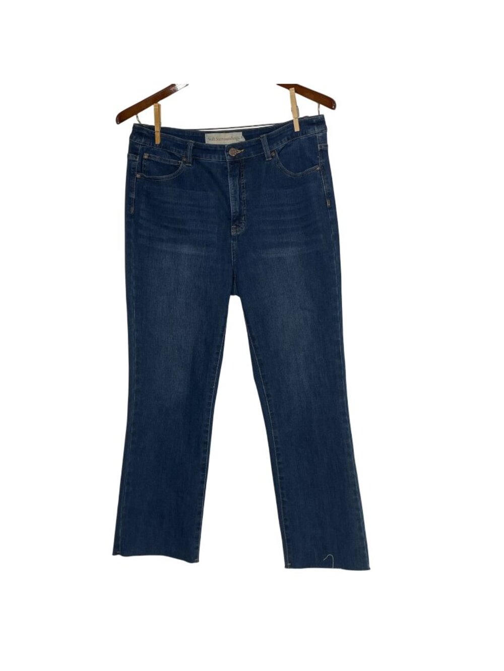 Soft Surroundings Bootcut Raw Edge High Rise Jeans Blue Sz 12 2CW56